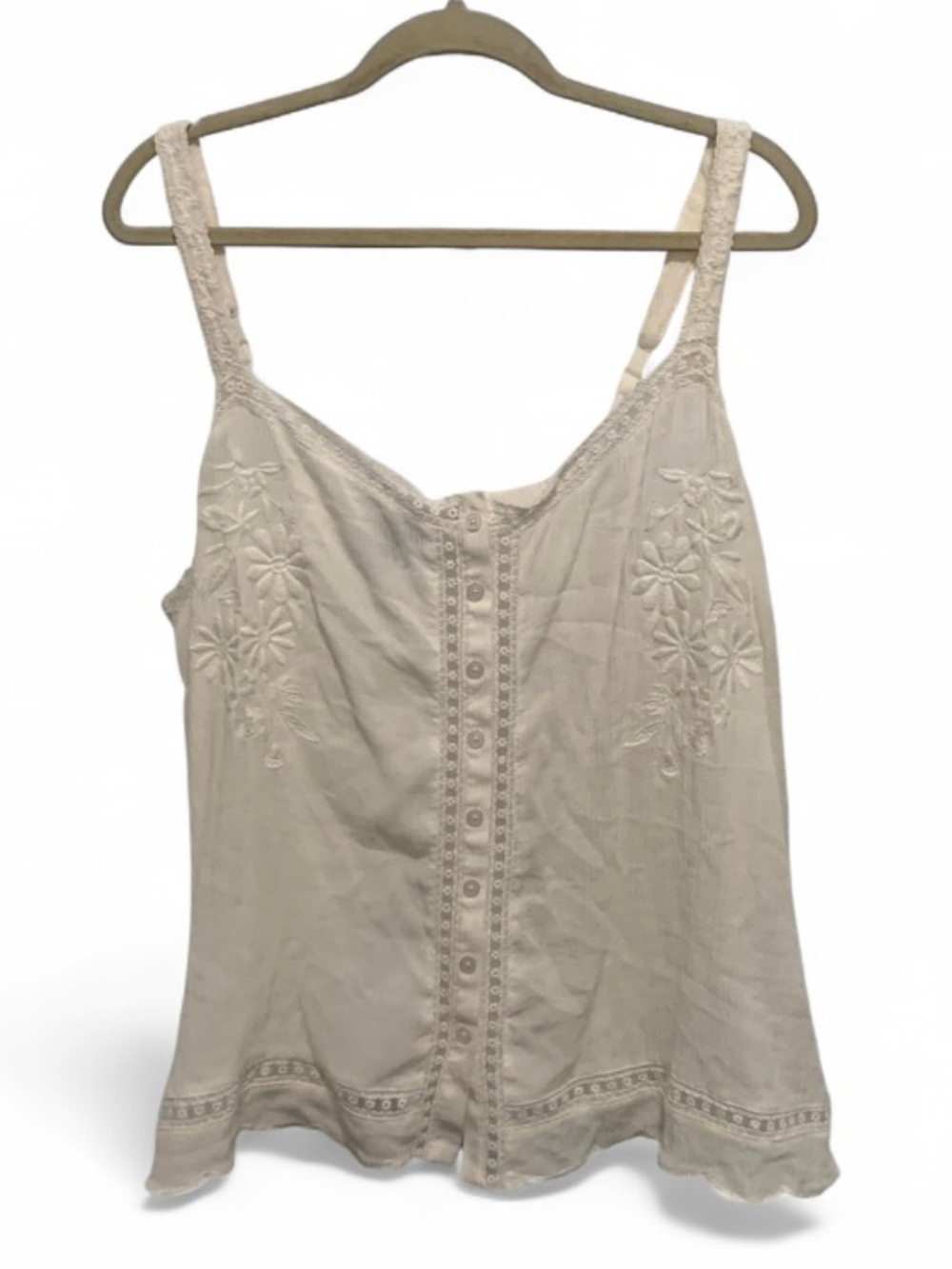 Torrid Ivory Embroidered Boho Button Down Tank Top